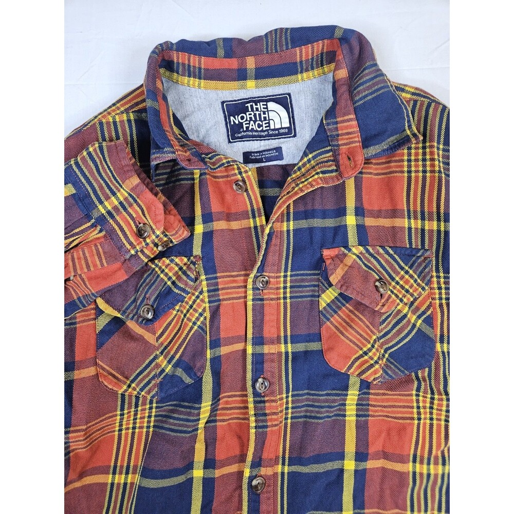North Face Shirt Men's Size Large Orange Plaid Flannel Button Fall Autumn Colors